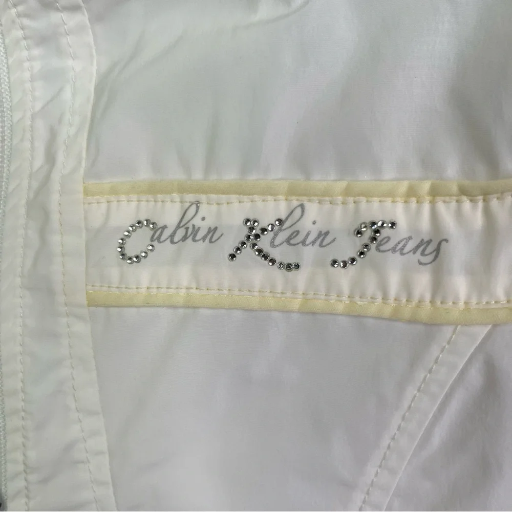 Calvin Klein Jeans White Rhinestone Logo Zip Windbreaker Jacket Girls M